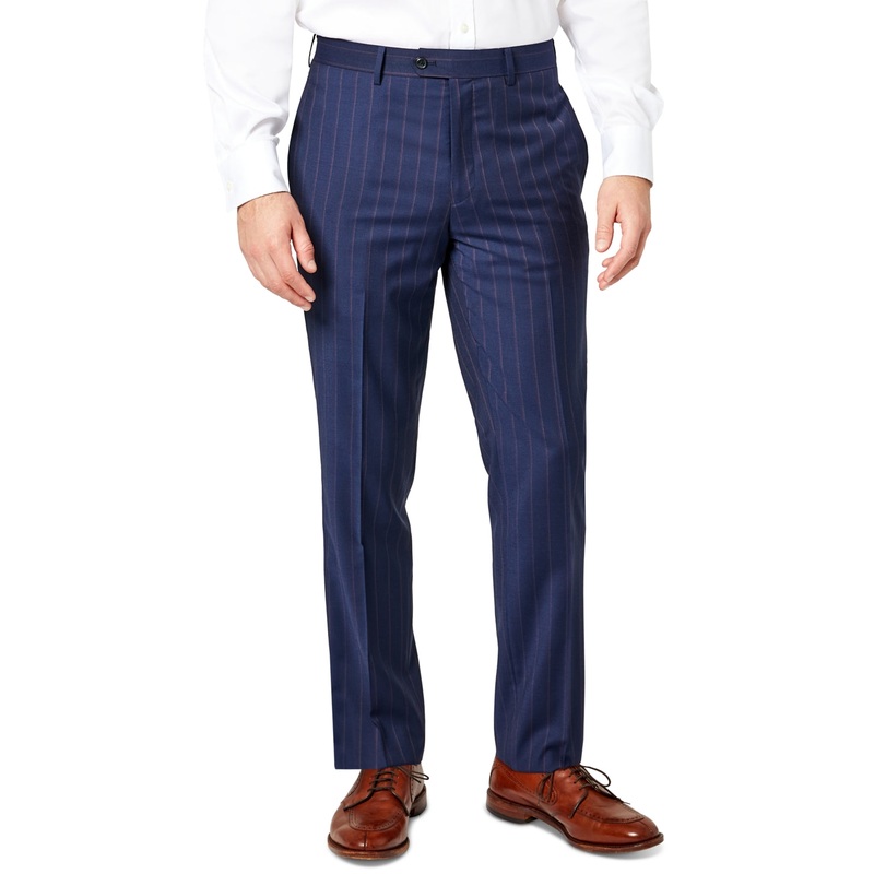 Tallia Mens Slim Fit Stripe Wool Pants Blue Berry 38 x 32