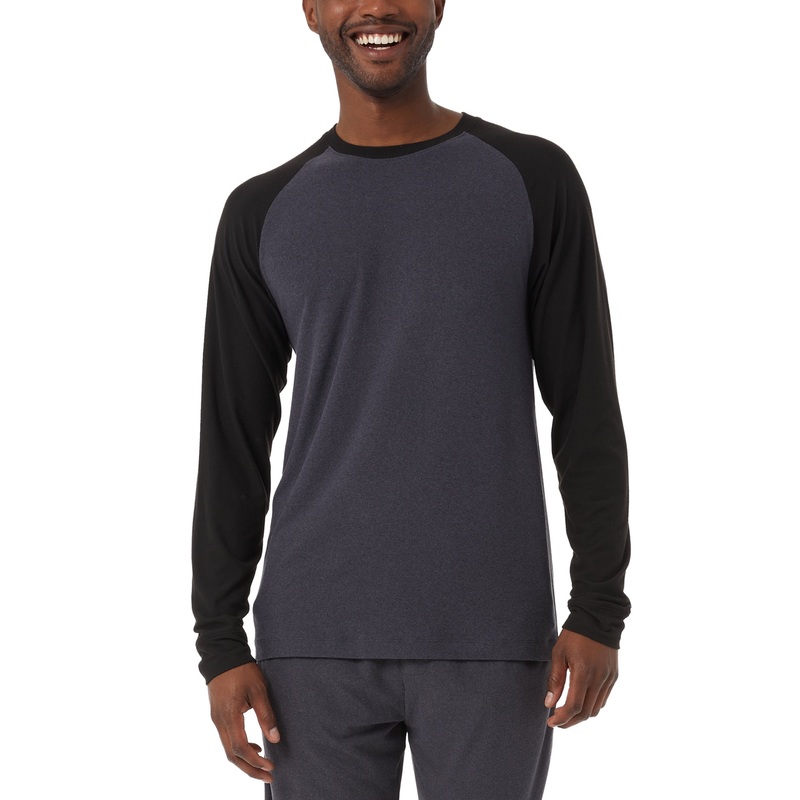 32 Degrees Mens Heat Colorblocked Raglan Long Sleeve Shirt Large Black Grey