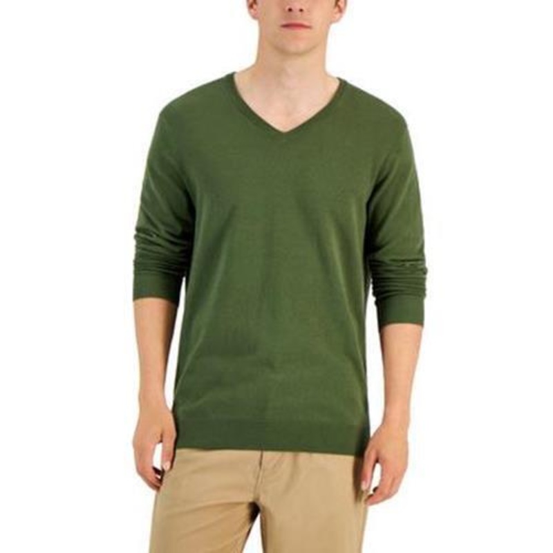 Alfani Men's Solid V-Neck Cotton Sweater Costa Green Medium