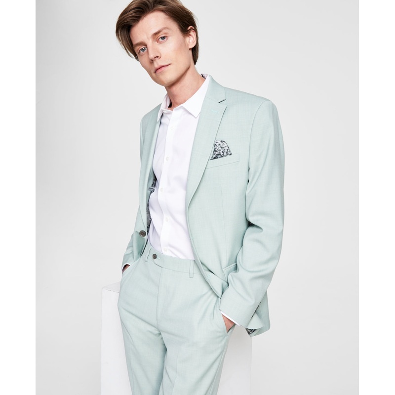 Bar III Men's Slim-Fit Sharkskin Suit Jacket Green 46L