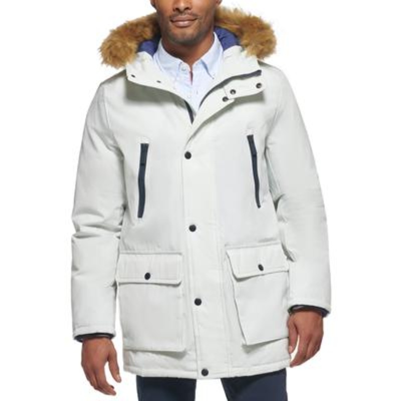Club Room Men's Faux Fur-Hooded Parka White Large