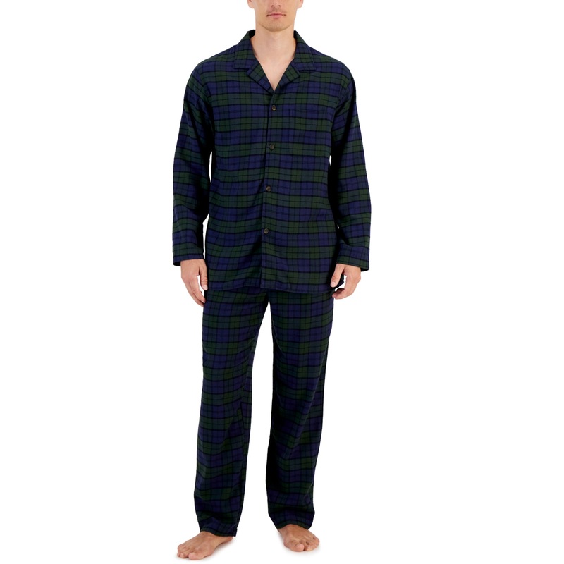 Club Room Men's Plaid Flannel Pajama Top & Pants Set Lush Meadow Small