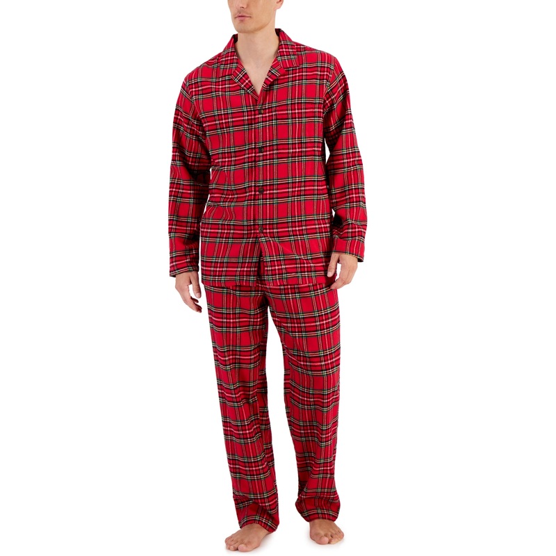 Club Room Men's Plaid Flannel Pajama Top & Pants Set Red Medium
