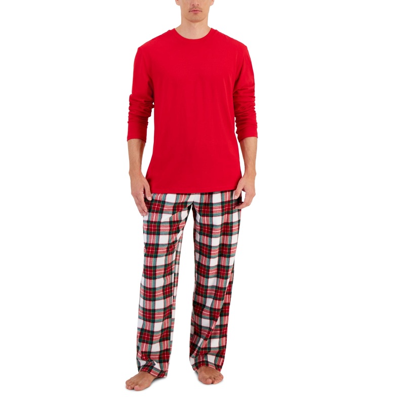 Club Room Men's Plaid Fleece Pajama Top & Pants Set Bright Red XL
