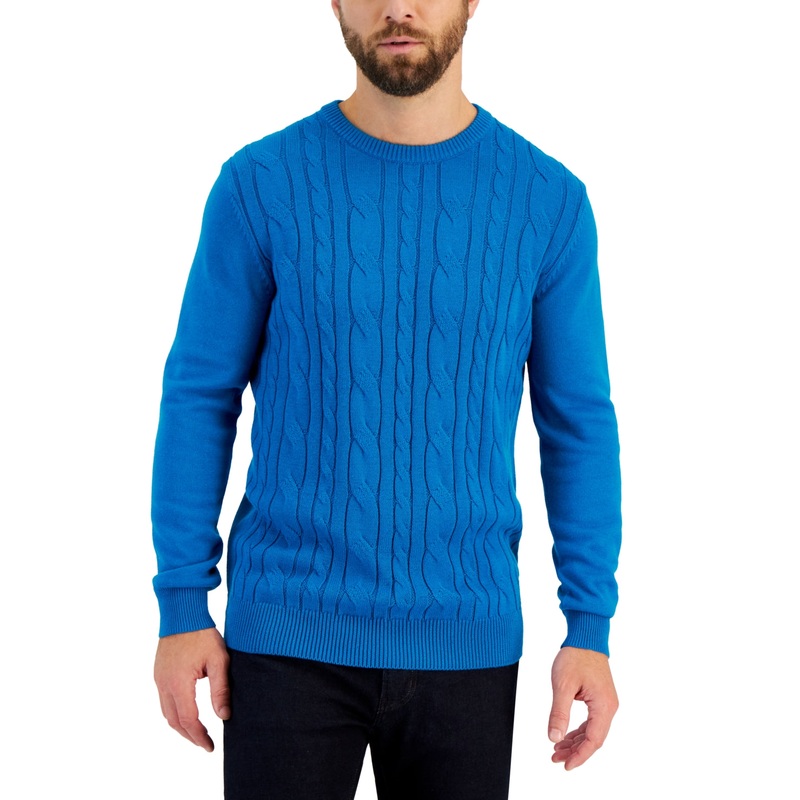 Club Room Mens Cable Knit Sweater Nearing Dusk BlueLarge