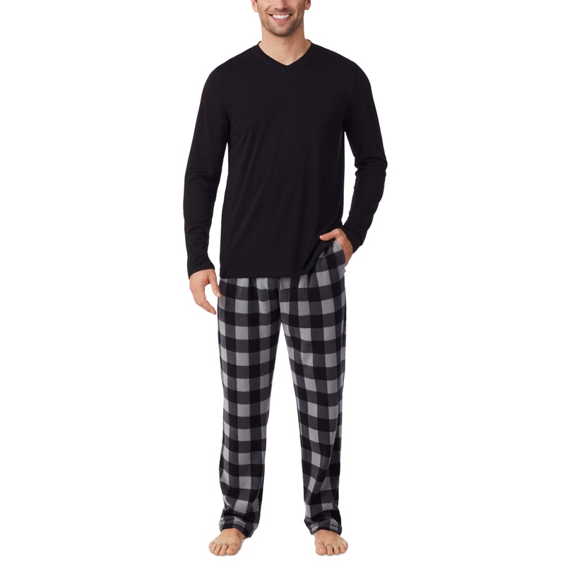 Cuddl Duds Mens Black Buffalo Check XL 2-Pc. Set Long Sleeve