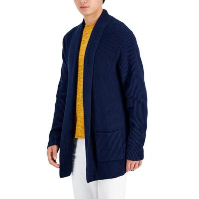 International Concepts Mens Long Ribbed Cardigan Sweater Basic Navy XS