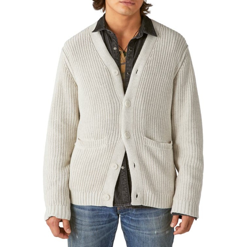 Lucky Brand Men's Welter Weight Cardigan Sweater Straw Heather Large