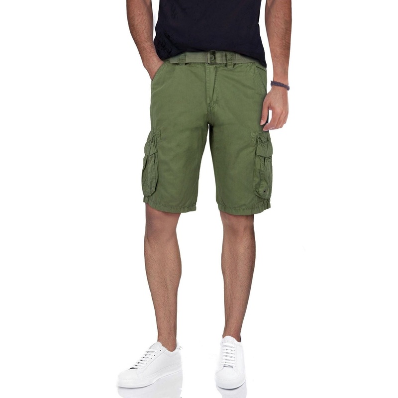 Raw X Mens Belted Double Pocket Cargo Shorts Green 38