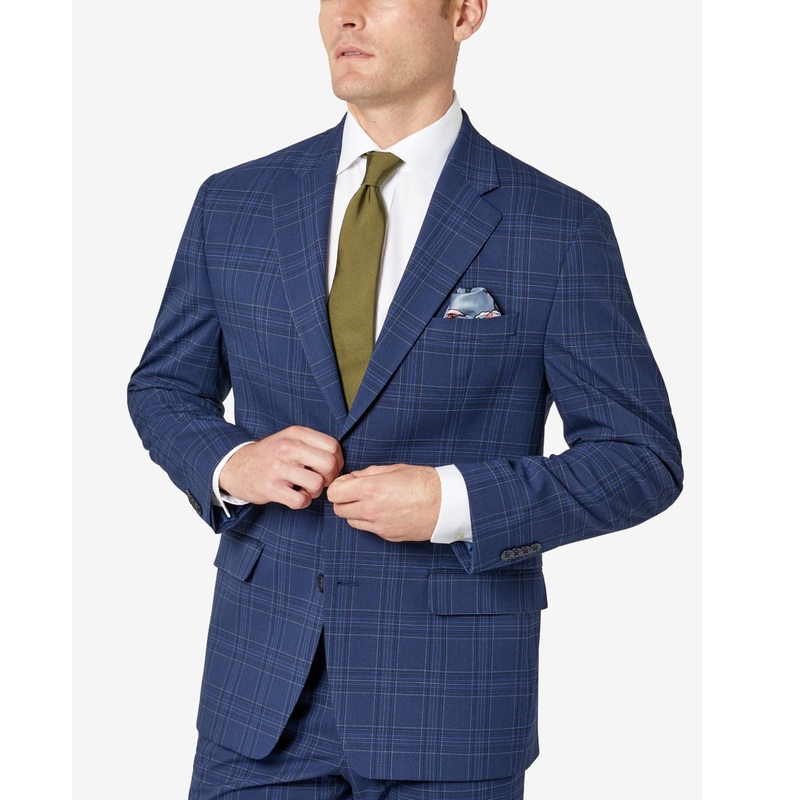 Sean John Mens Classic-Fit Blue Plaid Suit Jacket 40S