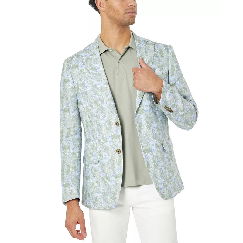 Tallia Mens Slim-Fit Linen Sport Coat Blue Green Floral 44S