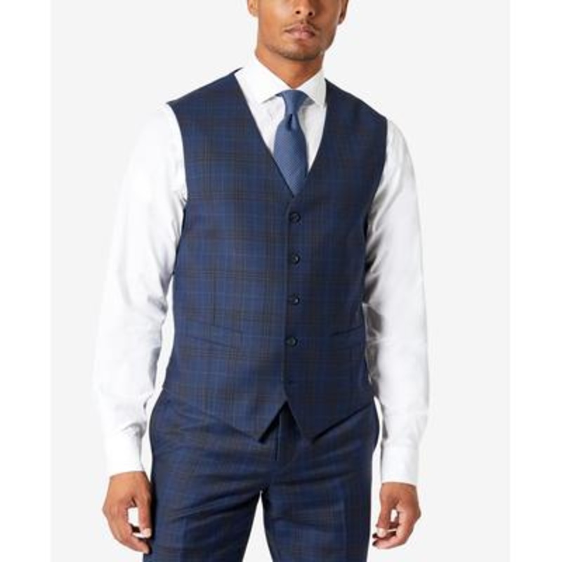 Tallia Mens Slim-Fit Plaid Suit Separate Vest Blue Small