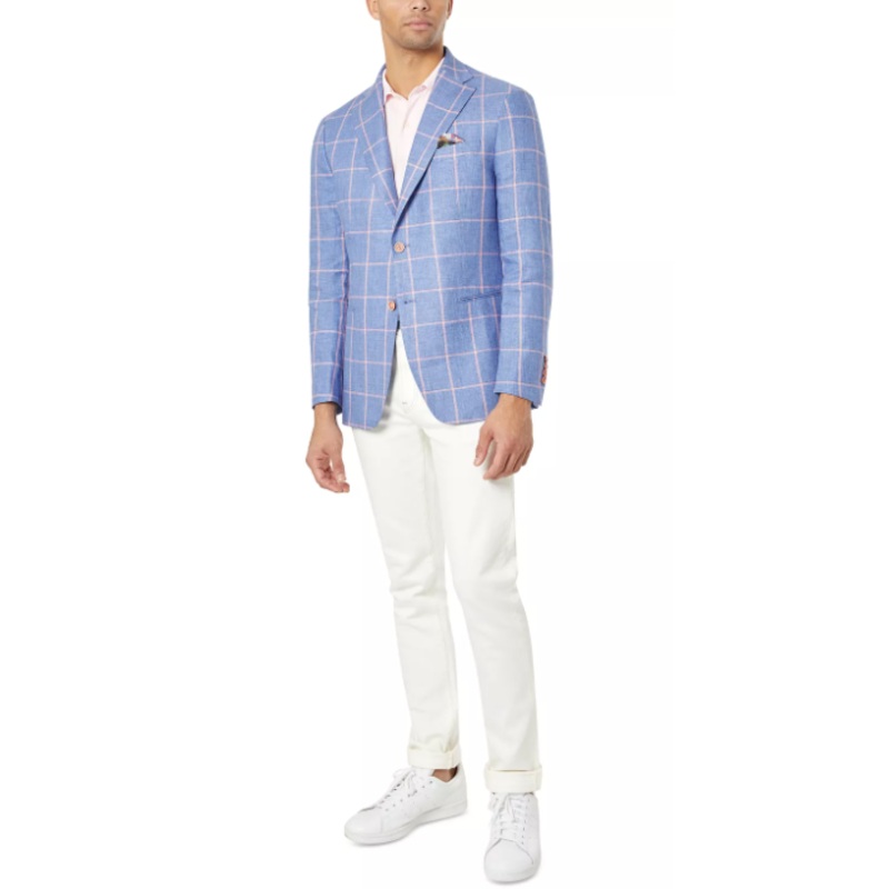 Tallia Mens Slim-Fit Suit Jacket Linen Pink Blue 44L