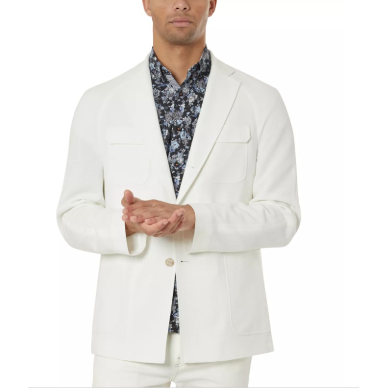 Tallia Mens Slim-Fit White Textured Blazer 46R