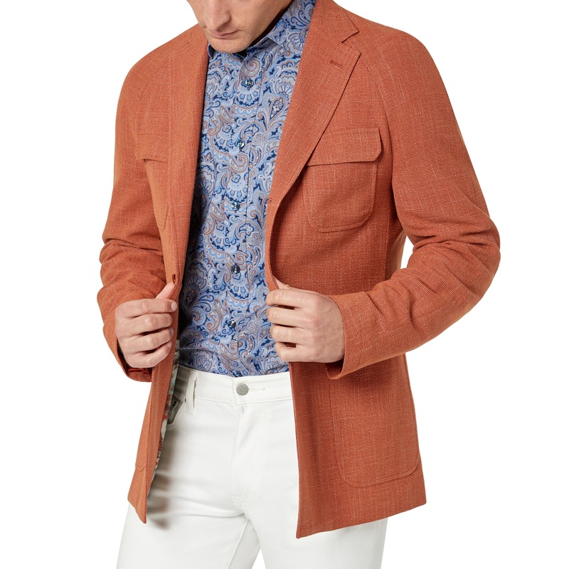Tallia Mens Slim-Fit White Textured Burnt Orange Blazer 42R