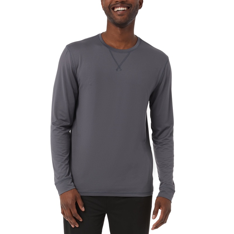 32 Degrees Mens Pajama Crewneck Long Sleeve Shirt Grey Large