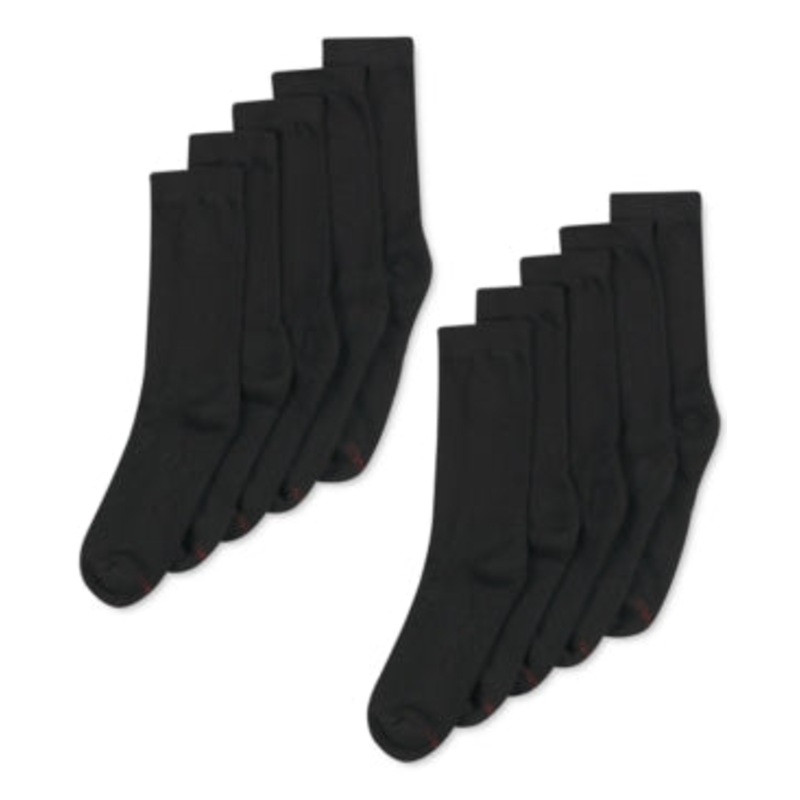 Hanes Mens 10pk Cushioned Crew Socks Black 6-12 10-13