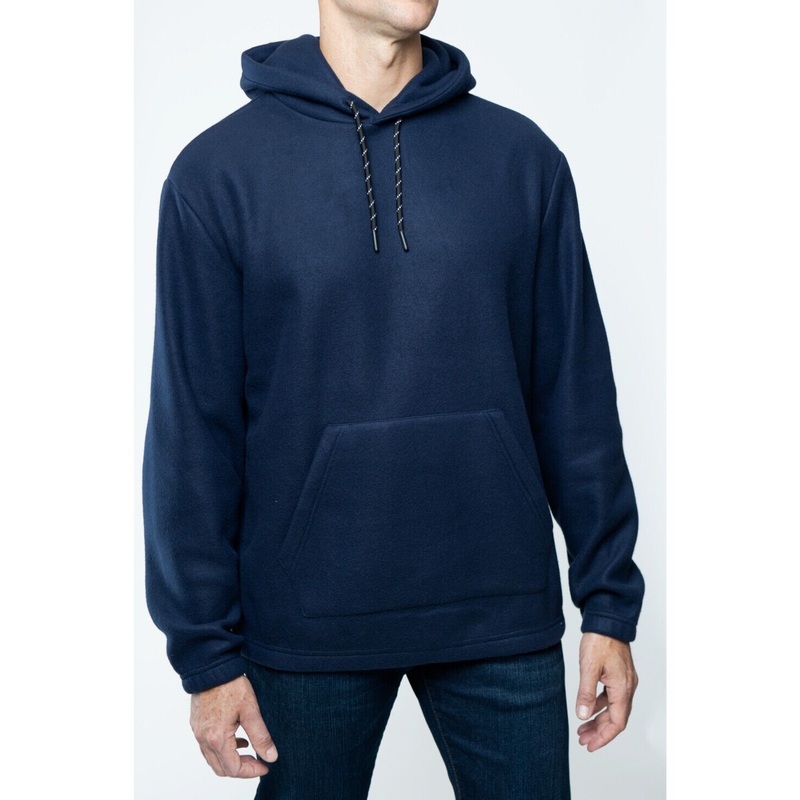 Lazer Mens Polar Fleece Pullover Hoodie Navy Blue Medium
