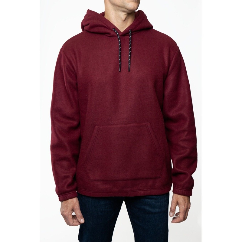 Lazer Mens Polar Fleece Pullover Sweatshirt Hoodie Maroon Large