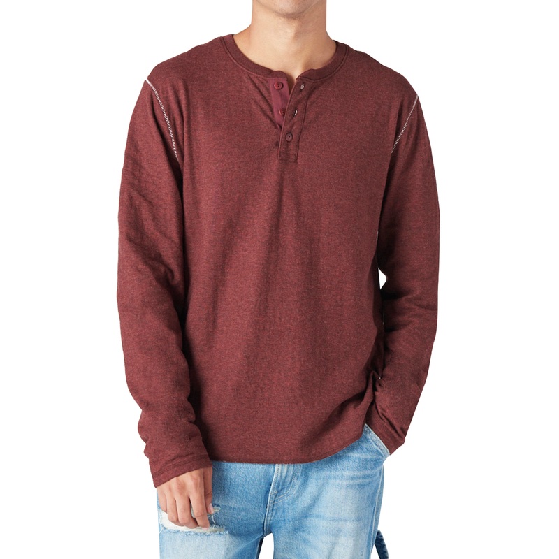 Lucky Brand Men's Henley Sweater - Burgandy Red Large