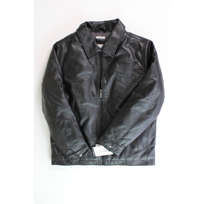 Perry Ellis Men's Leather Jacket  Black Medium