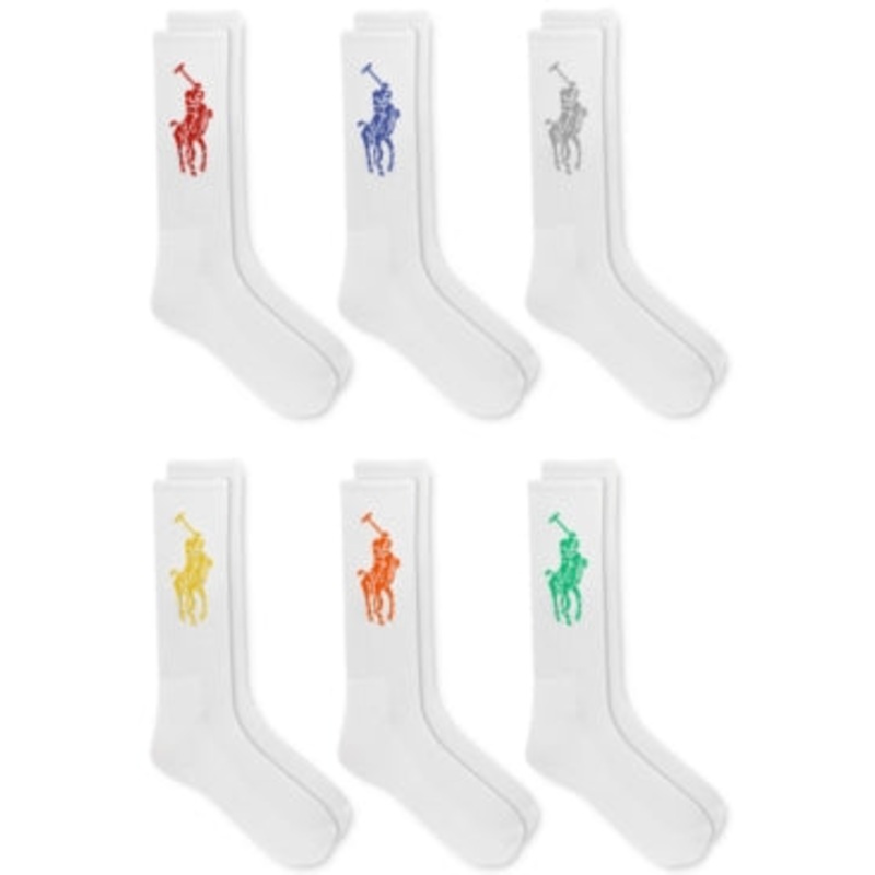 Polo Ralph Lauren Mens 6 Pack Big Pony Crew Socks White 10-13