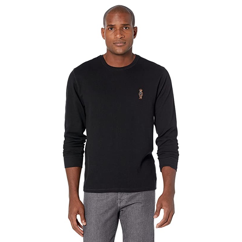 Ralph Lauren Men's Black Bear Waffle-Knit Shirt Crewneck Long Sleeve Polo Small