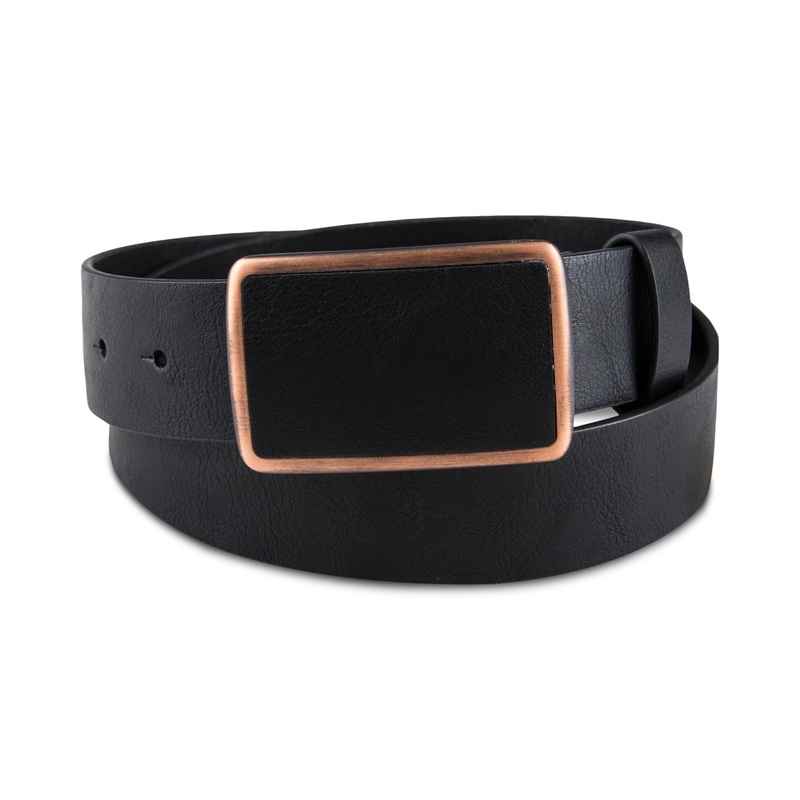 Sun + Stone Mens Black Bonded Leather Plaque Buckle Belt Black XL