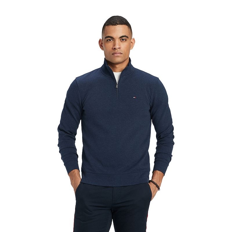 Tommy Hilfiger Men's Big Tall Mock-Neck Quarter Zip Sweater Desert Sky 3XLT