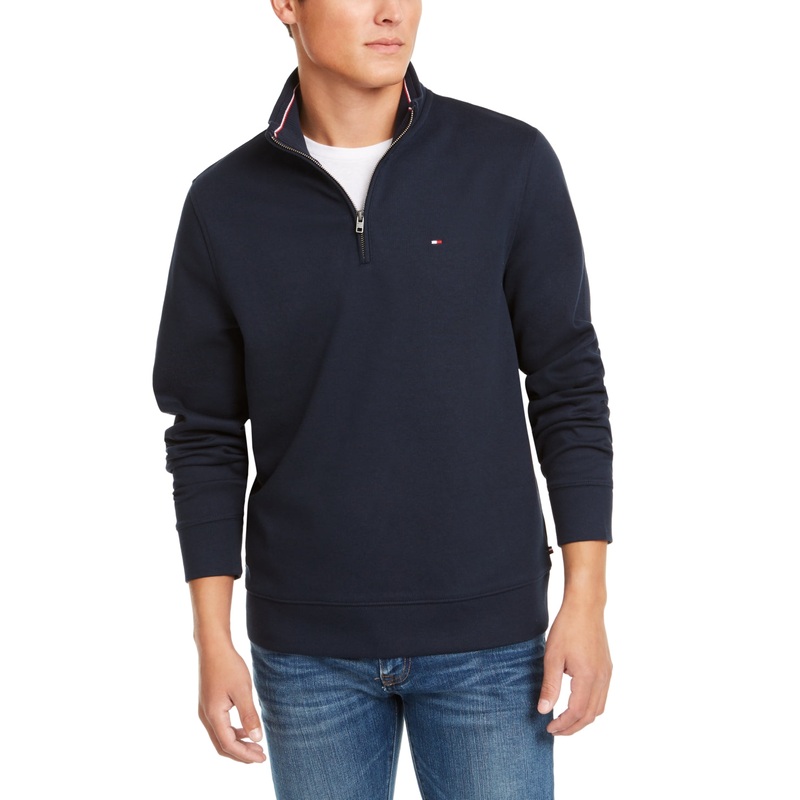 Tommy Hilfiger Men's Big Tall Mock-Neck Quarter Zip Sweater Desert Sky 4XLT