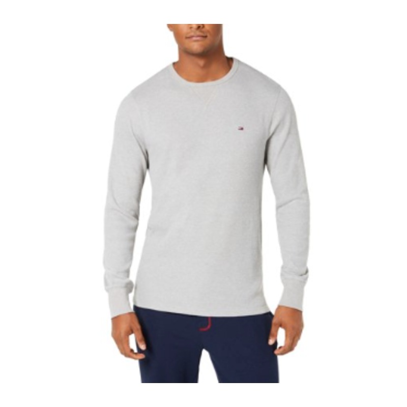 Tommy Hilfiger Mens Thermal Long Sleeve Crew Neck Shirt Light Grey Small