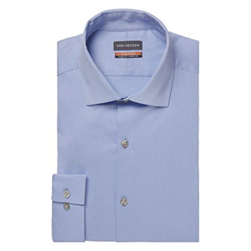 Van Heusen Mens Stain Shield Button Up Dress Shirt Blue 16 16.5  32