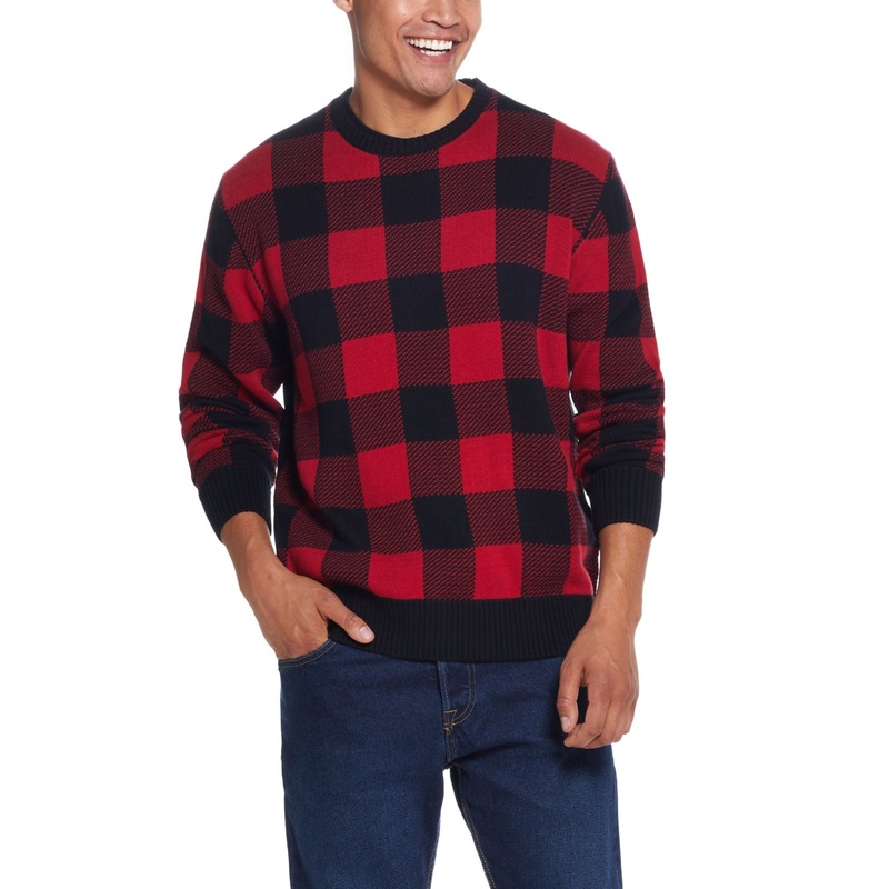 Weatherproof Vintage Men's Crewneck Sweater Red Black Large
