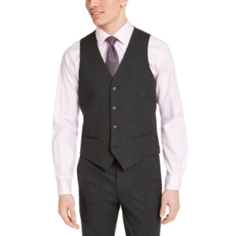Alfani Mens Slim Fit Stretch Vest Charcoal Grey Large