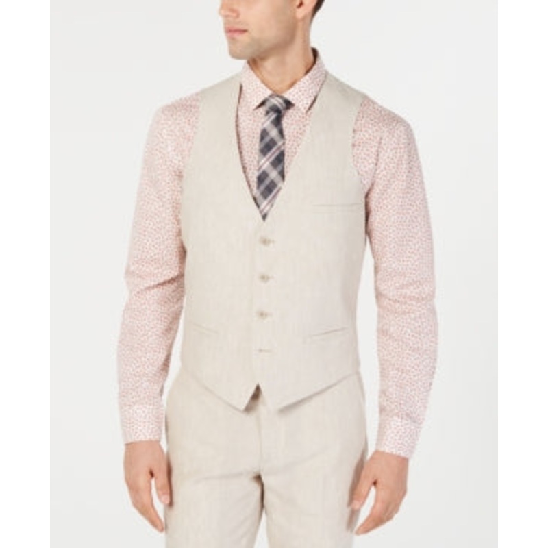 Bar III Men's Slim-Fit Tan Linen Suit XL
