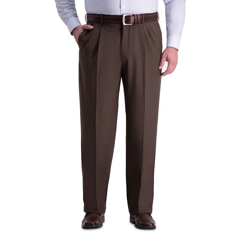 Haggar Men's Big & Tall Pleated Dress Pants Dark Chocolate 44 x 29