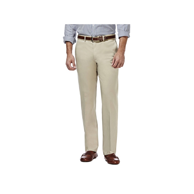 Haggar Men's No Iron Khaki Flat Front Pants Straight Fit 42 x 30