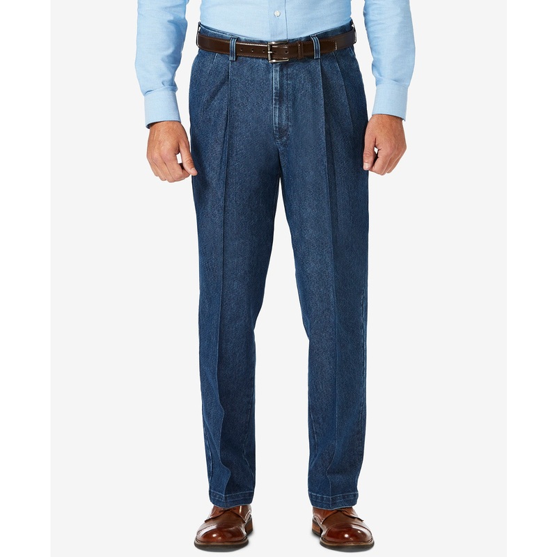 Haggar Men's Stretch Denim Flat Front Trouser Pants 34 x 32
