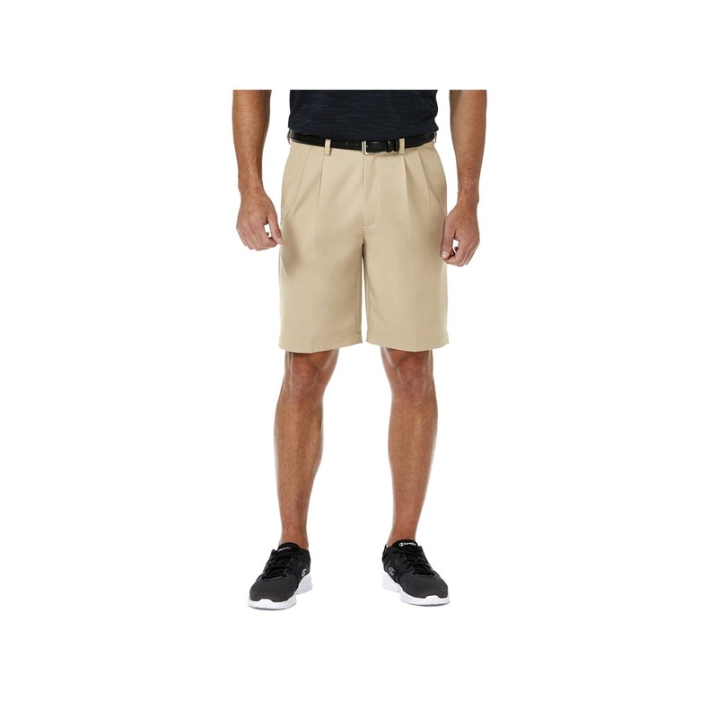 Haggar Mens Cool 18 Regular Fit Pro Pleat Shorts Tan 34