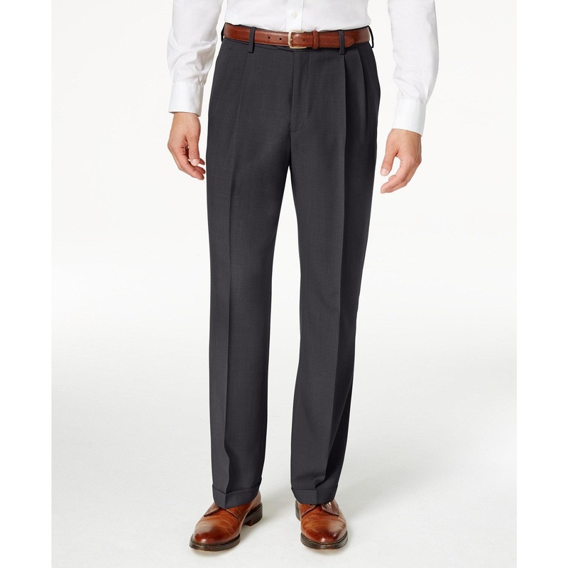 Haggar Mens E-CLO Stria Pleat Front Classic Fit Dress Pants Grey 34 x 29