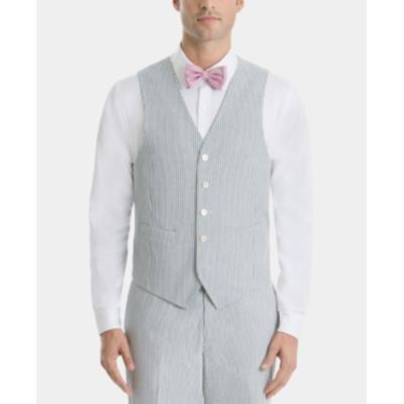 Lauren Ralph Lauren Mens UltraFlex Classic Fit Blue seersucker Cotton Vest 2XL