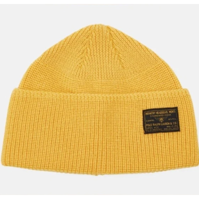 POLO RALPH LAUREN Unisex Beanie Hat Wool Yellow One Size