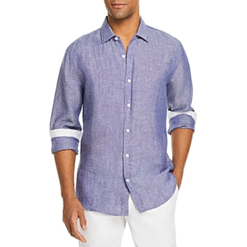 The Men's Store   Woven Yarn Dye Blue Button Down Shirt Small