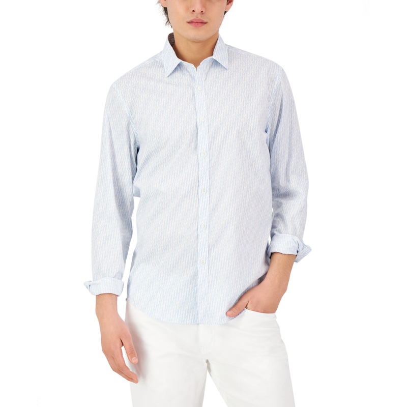 Alfani Men's Geometric Print Long White XL Shirt