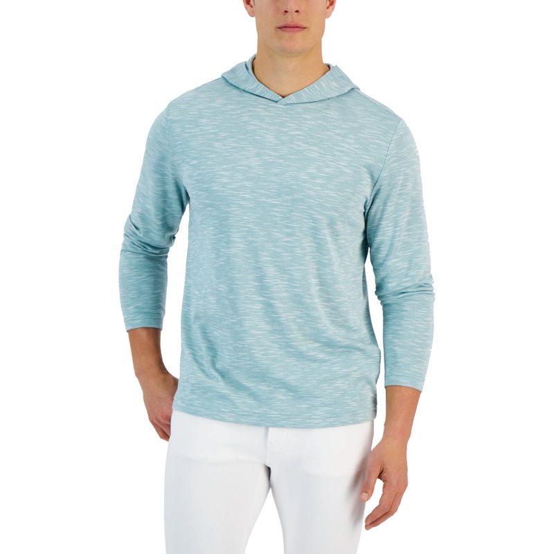 Alfani Mens Pique Slub Hoodie Oil Blue XL