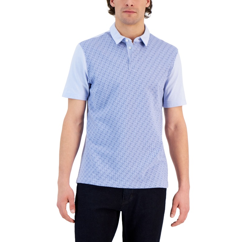 Alfani Mode Short Sleeve Colorblocked Camminare Noir Shirt Blue Small