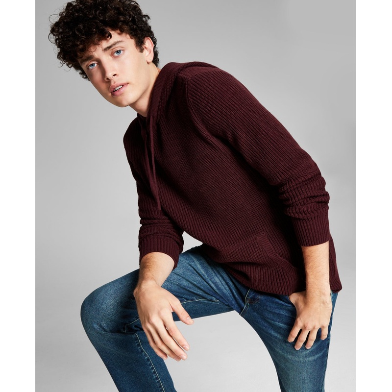 And Now This Men's Soft Knit Textured Sweater in Merlot Heather Small