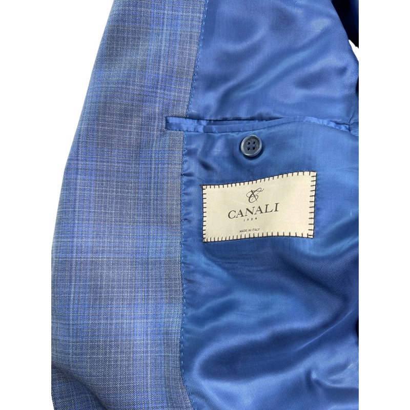 Canali Mens Siena Blue Tonal Plaid Sport Coat Blazer EU 48C US 38S