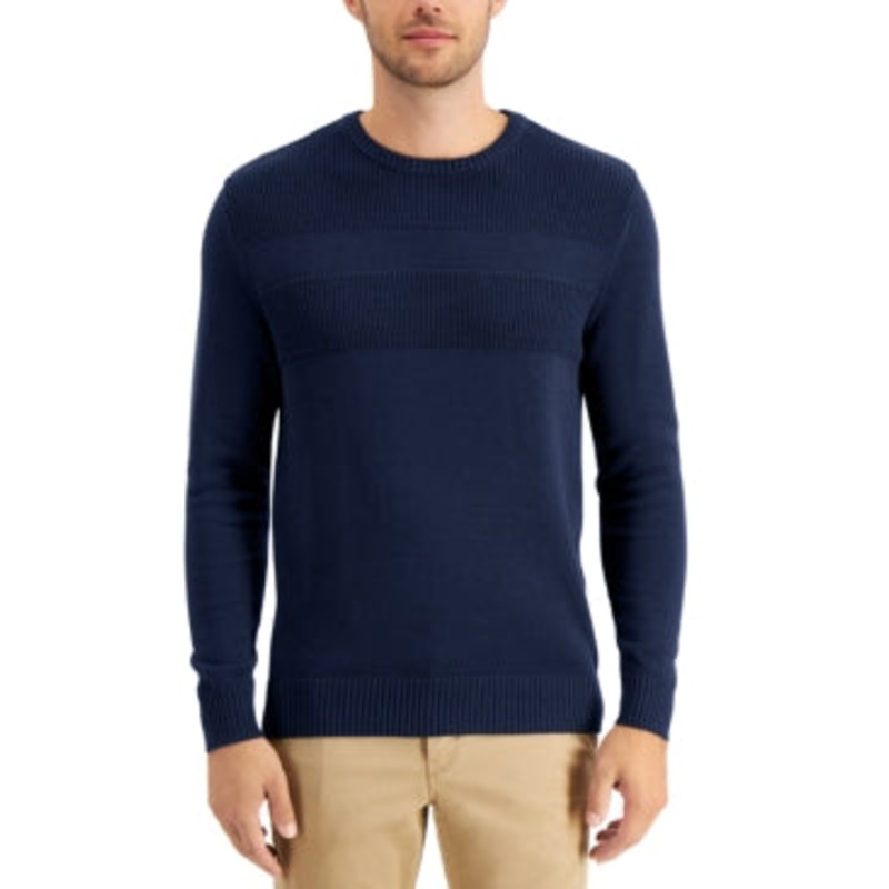 Club Room Men's Textured Cotton Sweater Navy Blue Large
