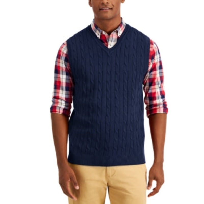 Club Room Mens Cable-Knit Sweater Vest Navy Blue XL
